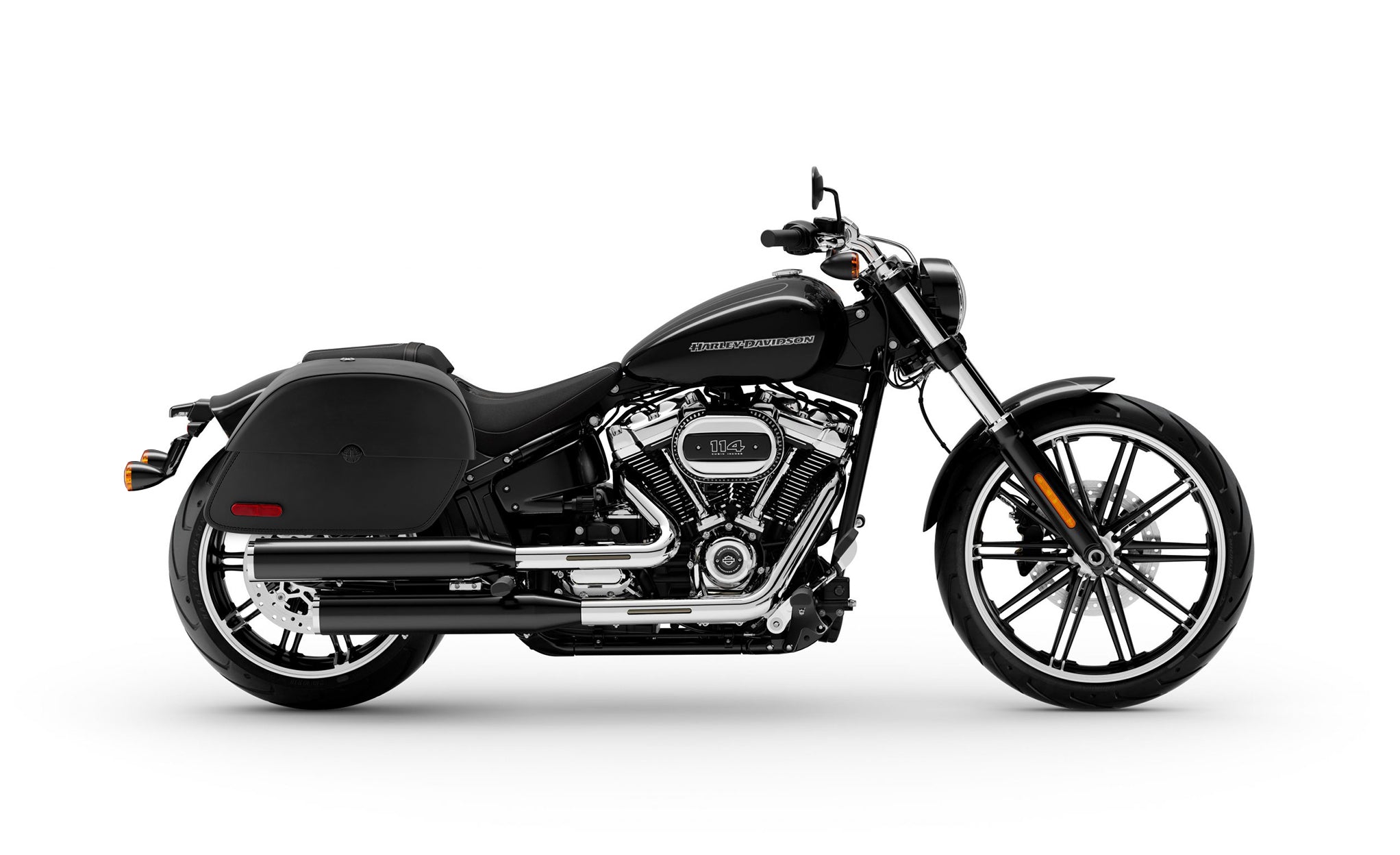 Viking Panzer Large Leather Motorcycle Saddlebags For Harley Davidson Softail Breakout 114 Fxbr S on Bike Photo @expand