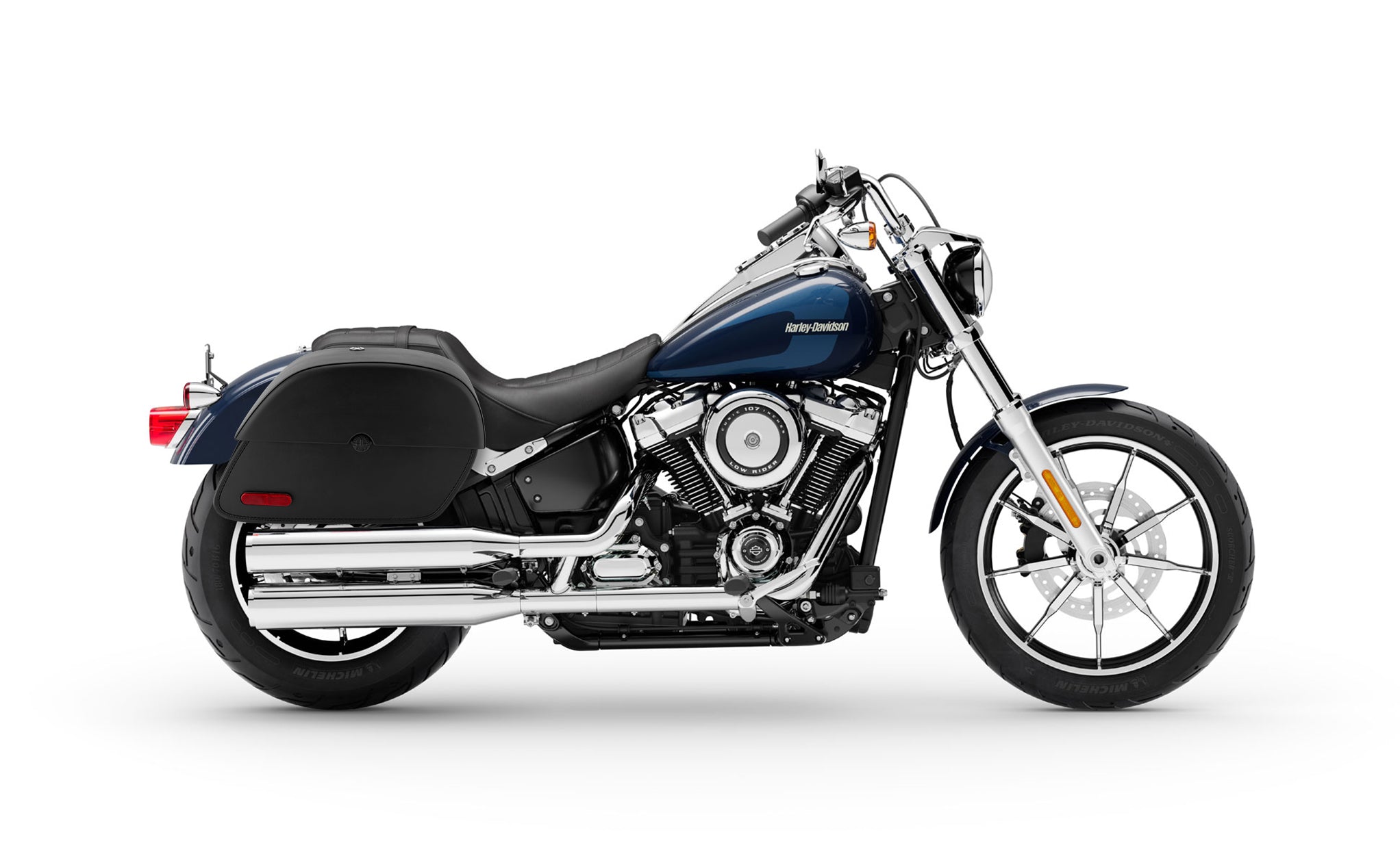 Viking Panzer Large Leather Motorcycle Saddlebags For Harley Davidson Softail Low Rider Fxlr on Bike Photo @expand