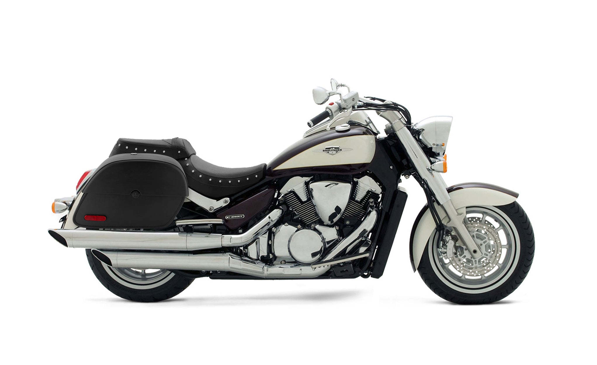 Viking Panzer Large Suzuki Boulevard C109 Leather Motorcycle Saddlebags on Bike Photo @expand