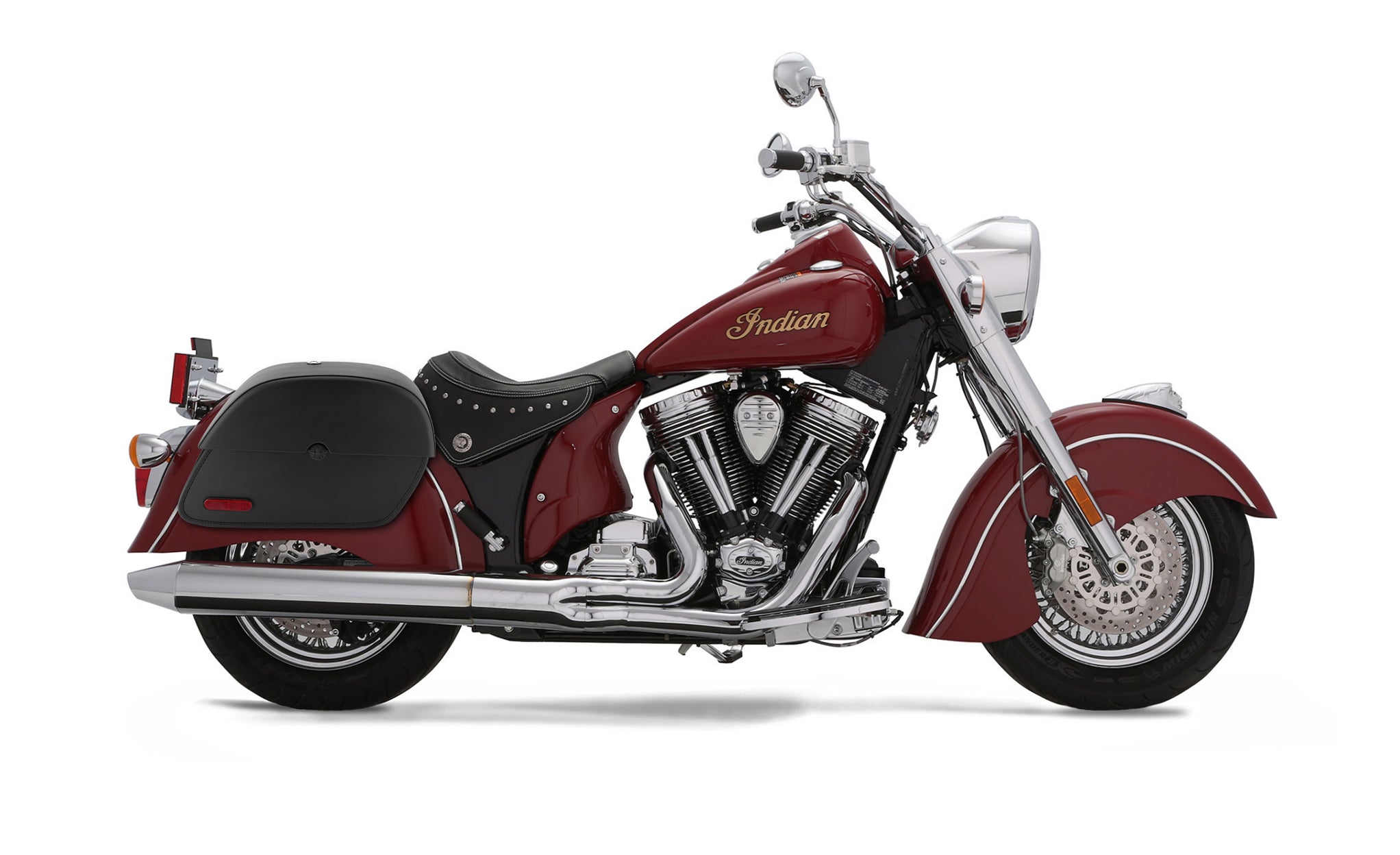 Viking Panzer Medium Indian Chief Deluxe Leather Motorcycle Saddlebags Engineering Excellence with Bag on Bike @expand