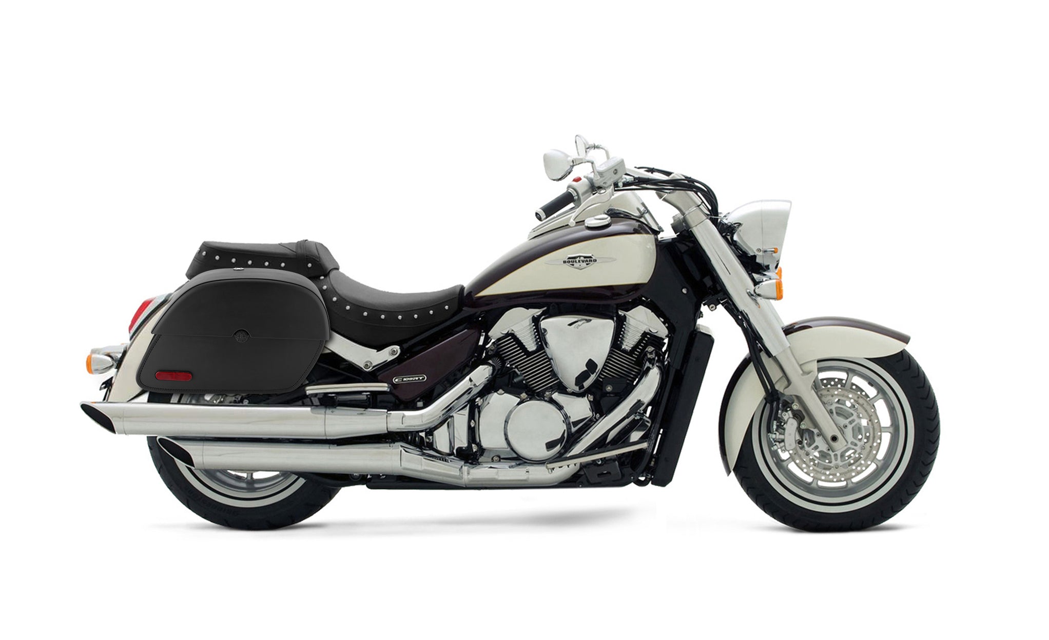 Viking Panzer Medium Suzuki Boulevard C109 Leather Motorcycle Saddlebags Engineering Excellence with Bag on Bike @expand