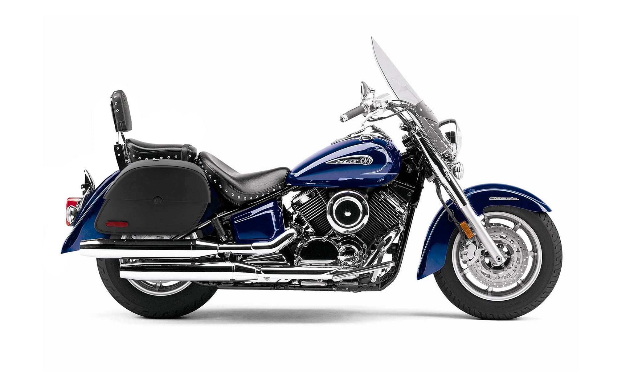 Viking Panzer Medium Yamaha Silverado Leather Motorcycle Saddlebags Engineering Excellence with Bag on Bike @expand