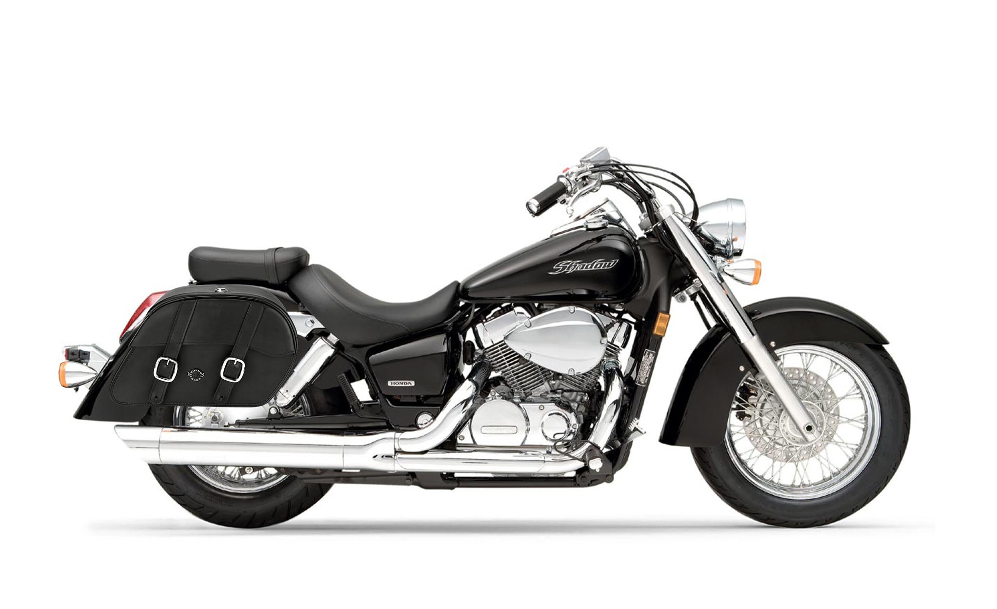 Viking Skarner Medium Lockable Honda Shadow 750 Aero Leather Motorcycle Saddlebags on Bike Photo @expand