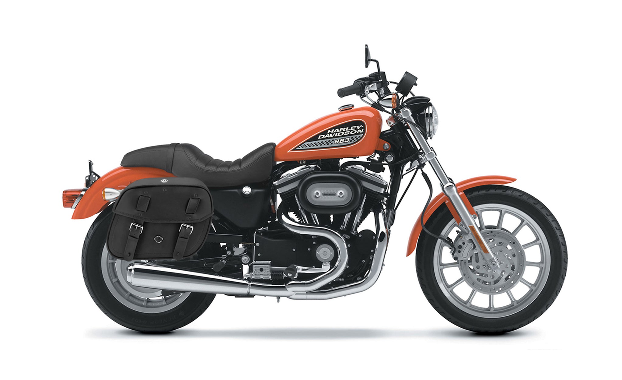 25L - Arch Large Shock Cutout Leather Motorcycle Saddlebags for Harley Sportster 883 Low XL883L Bag on Bike Photo @expand