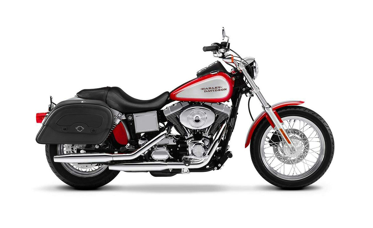 Viking Warrior Large Leather Motorcycle Saddlebags For Harley Dyna Low Rider Fxdl I on Bike Photo @expand