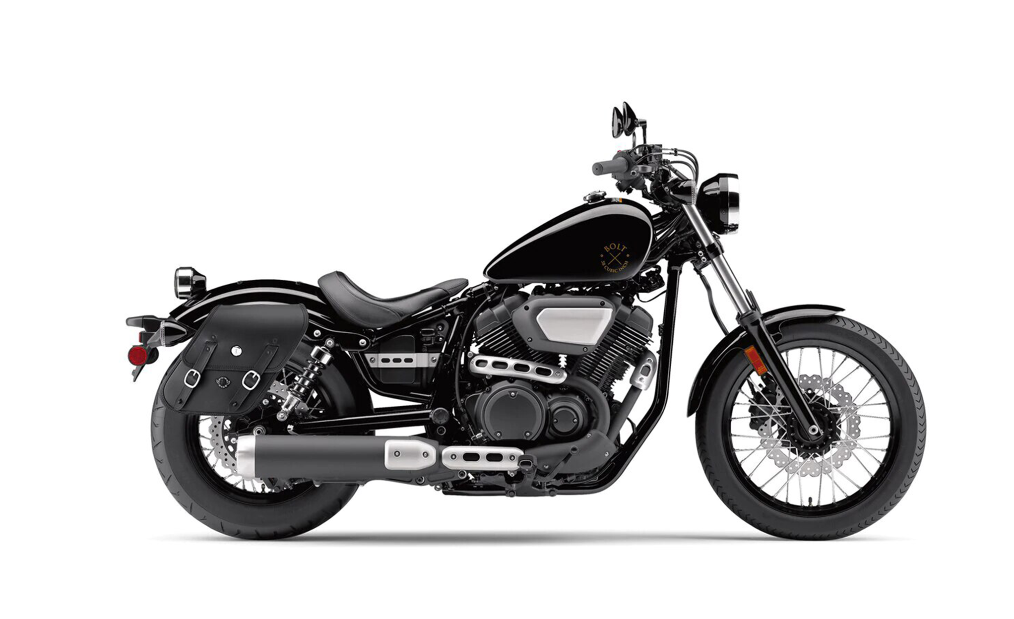 Viking Drifter Large Yamaha Bolt Specific Leather Motorcycle Saddlebags on Bike Photo @expand