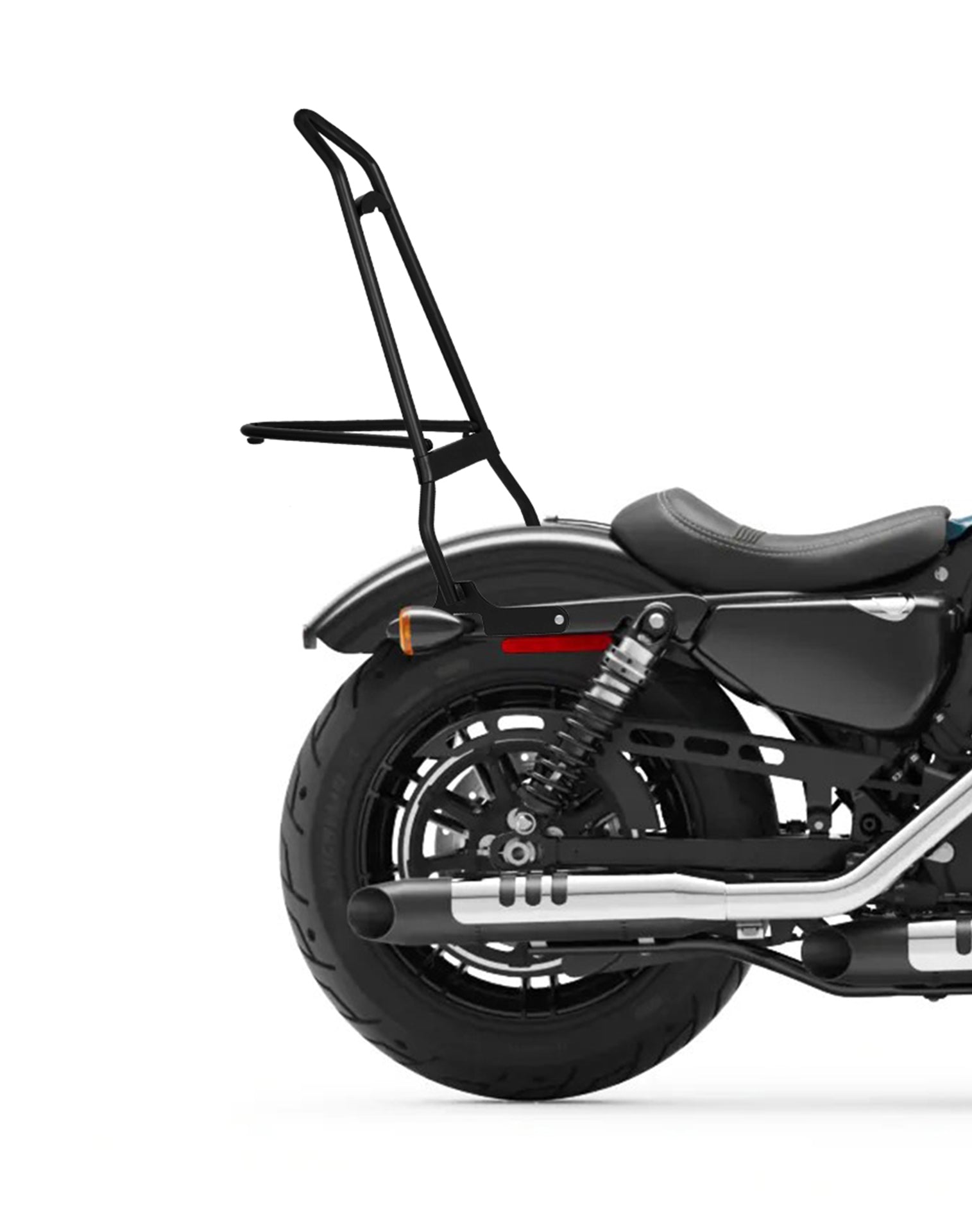 Iron Born Sissy Bar with Foldable Luggage Rack for Harley Sportster Forty Eight Matte Black Close Up View
