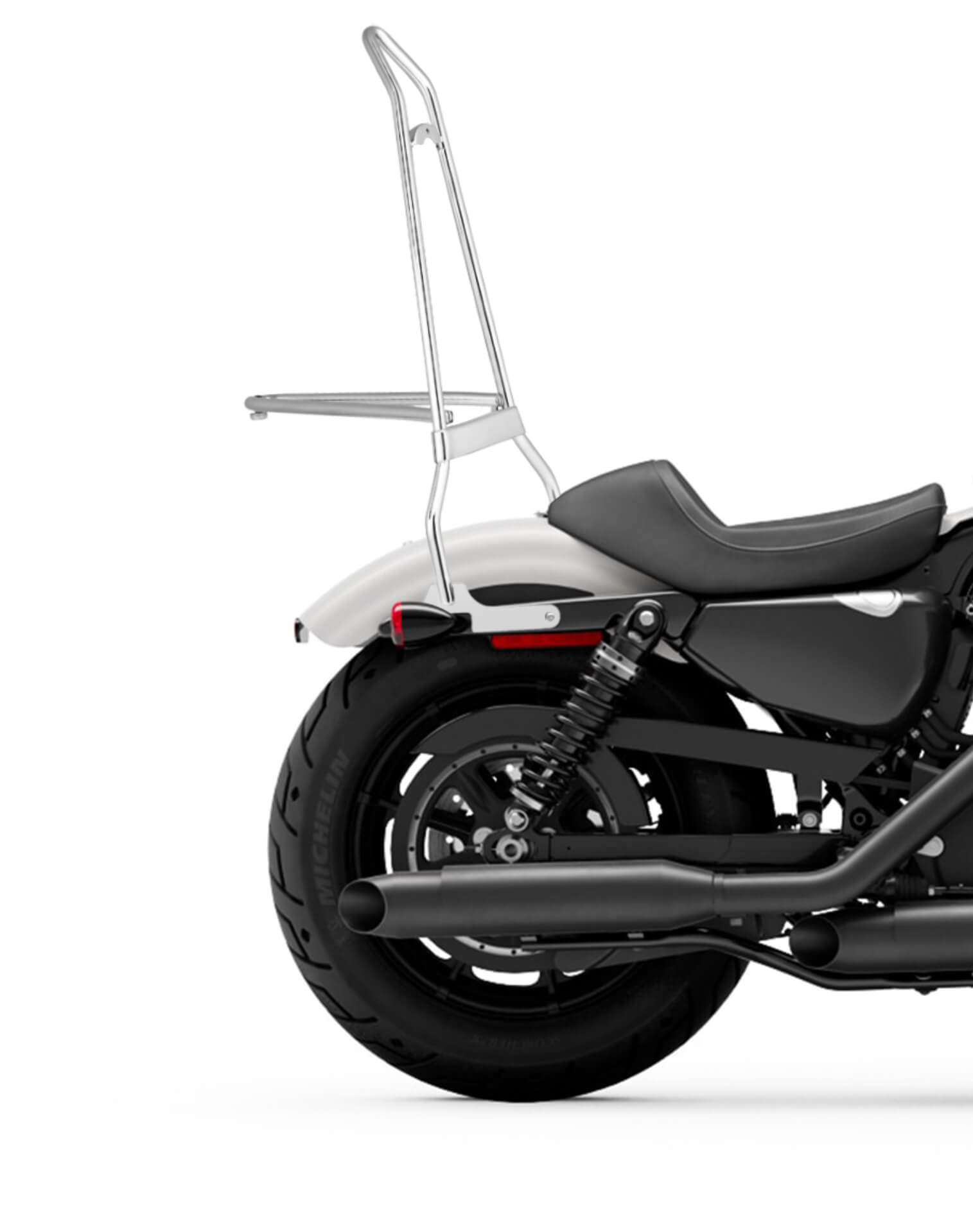 Iron Born Blade 25" Sissy Bar with Foldable Luggage Rack for Harley Sportster Iron 1200 Chrome Close Up View