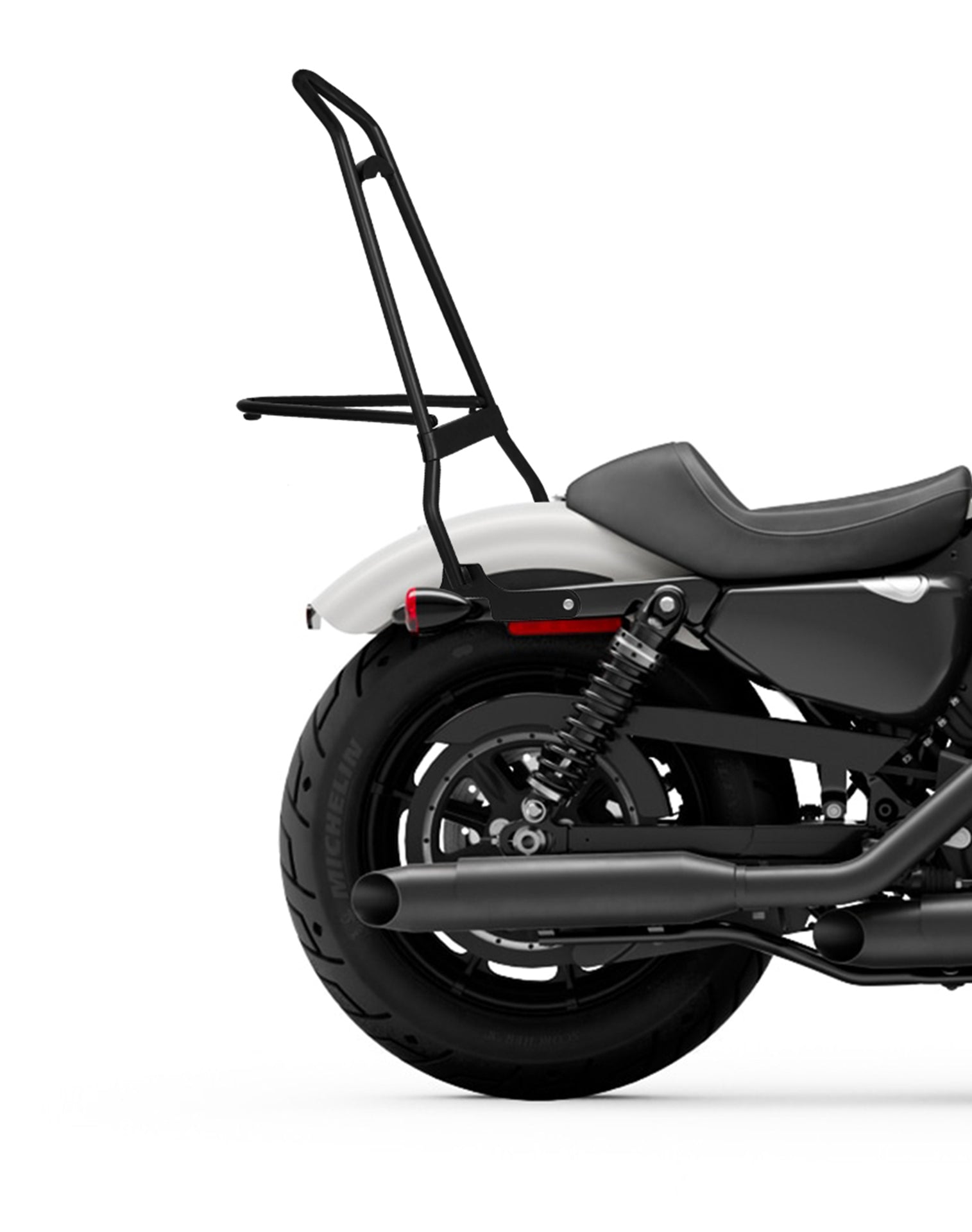 Iron Born Sissy Bar with Foldable Luggage Rack for Harley Sportster Iron 1200 Matte Black Close Up View