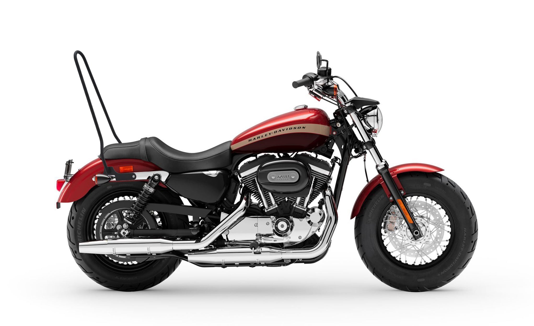 Iron Born Standard 25" Sissy Bar for Harley Sportster 1200 Custom XL1200C Matte Black Bag on Bike View @expand
