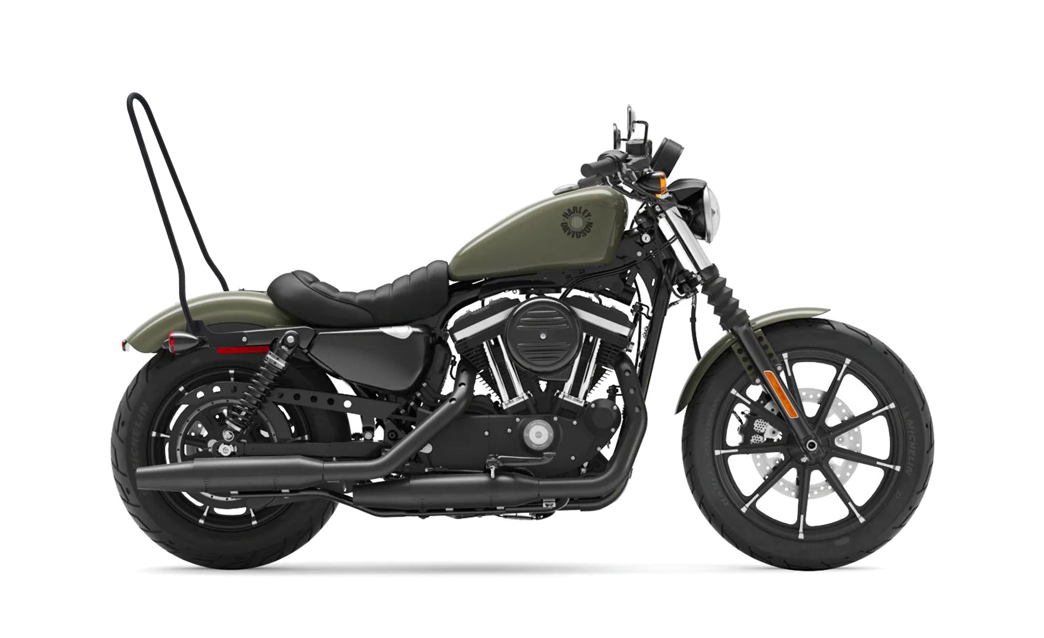 Iron Born Standard 25" Sissy Bar for Harley Sportster 883 Iron XL883N Matte Black Bag on Bike View @expand