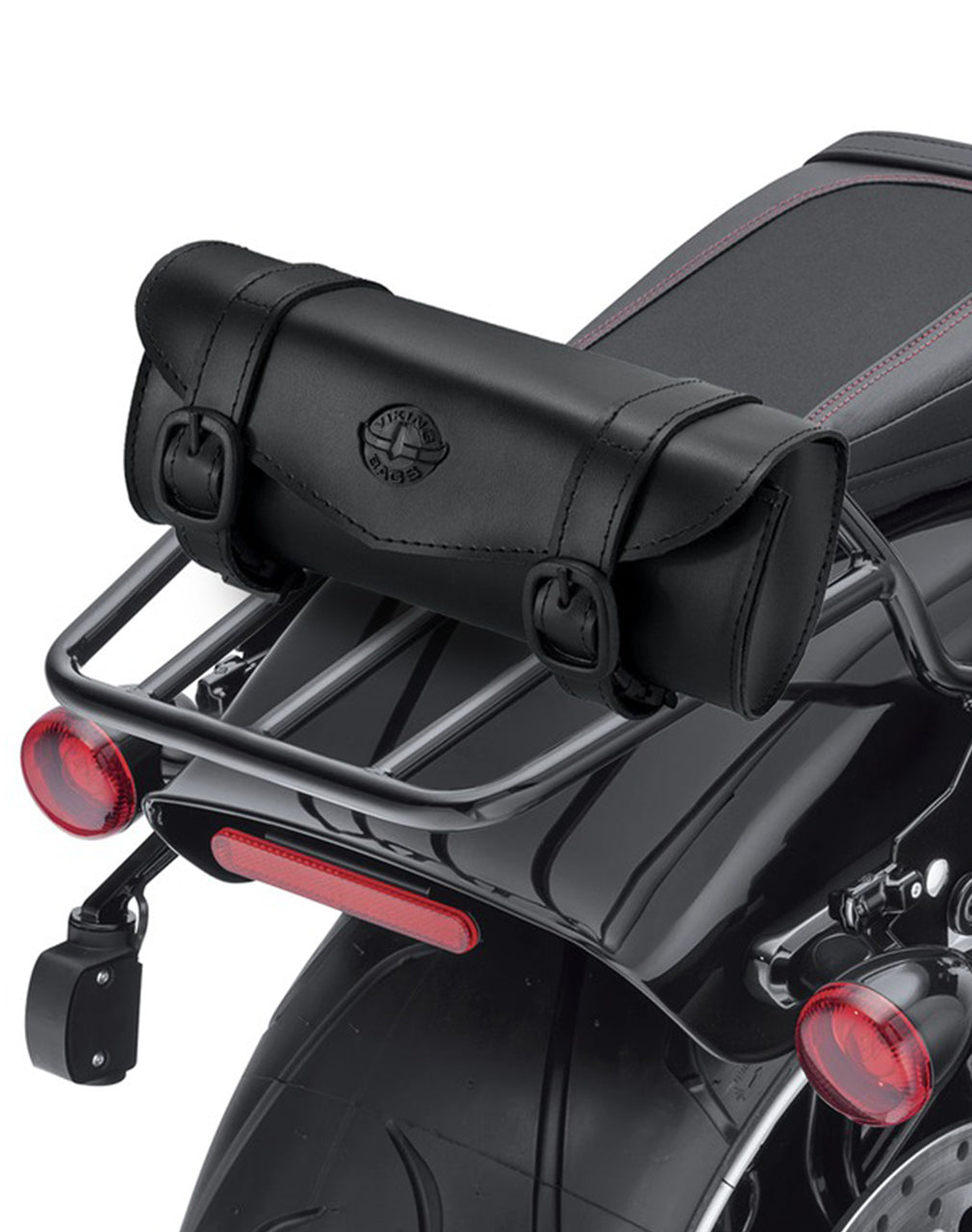 Viking Dark Age Plain Leather Motorcycle Roll Bag for Harley Davidson Weather Resistant