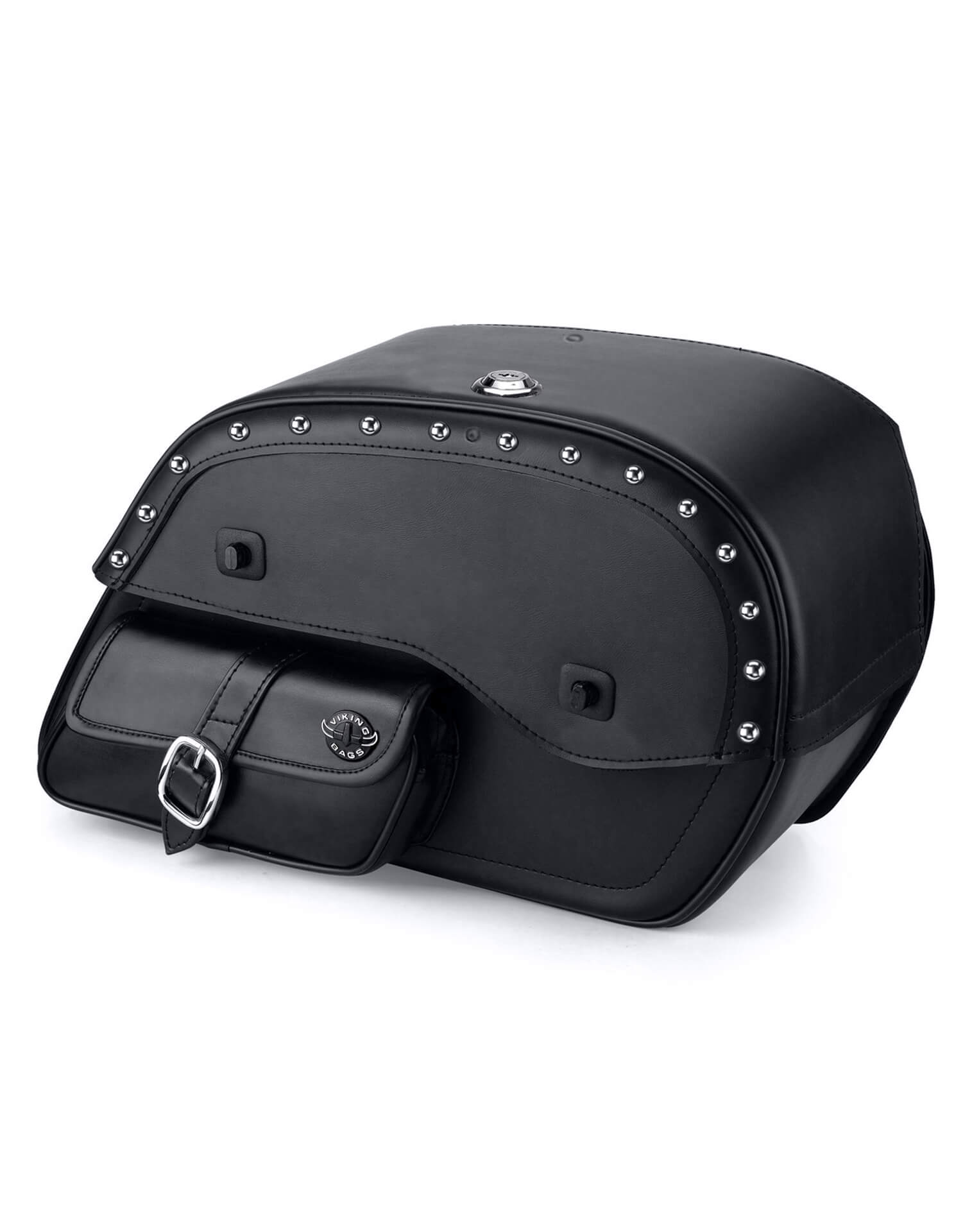 Viking Side Pocket Large Studded Leather Motorcycle Saddlebags For Harley Softail Low Rider S Fxlrs Main View