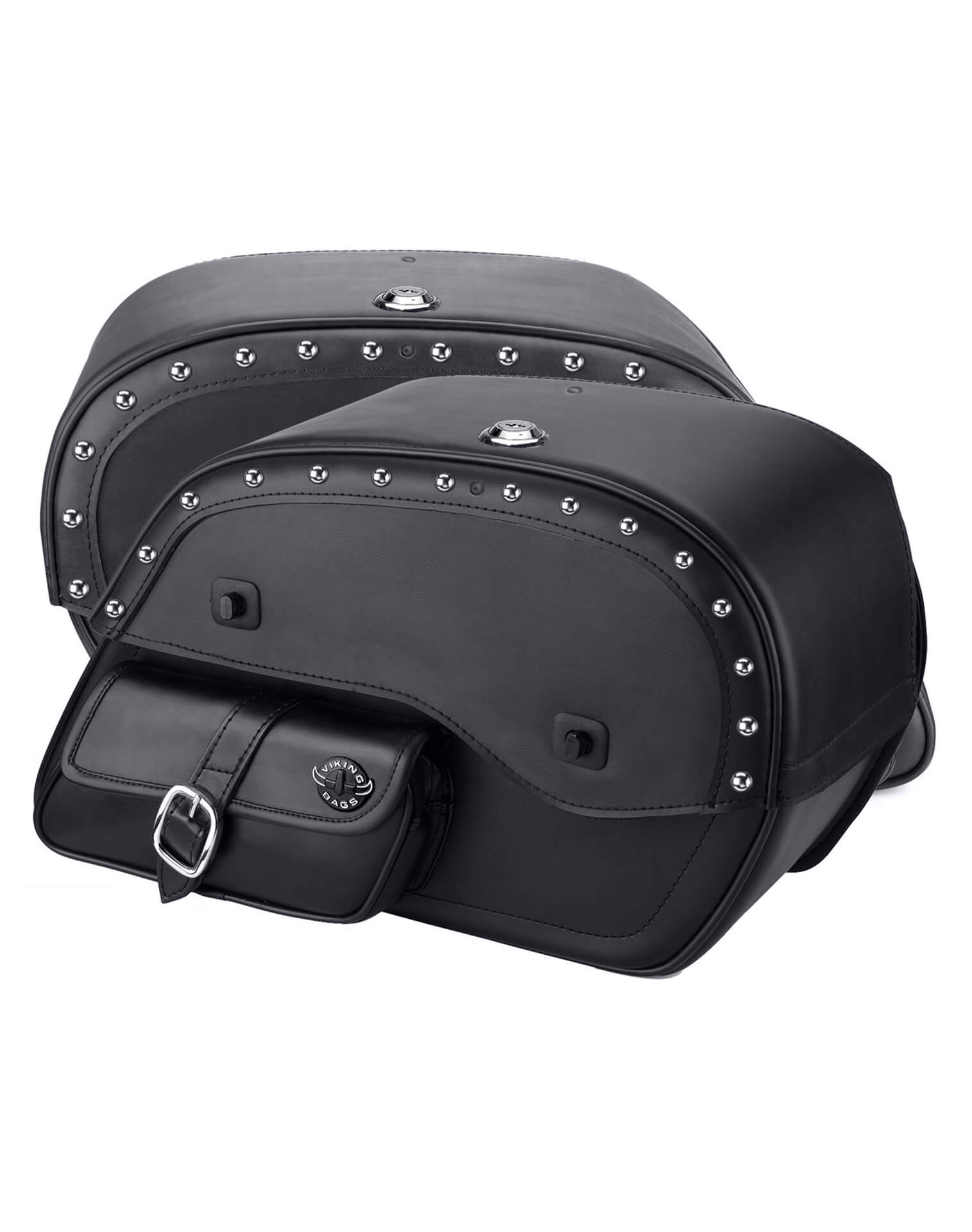 Viking Side Pocket Large Studded Leather Motorcycle Saddlebags For Harley Softail Low Rider S Fxlrs Comes in Pair